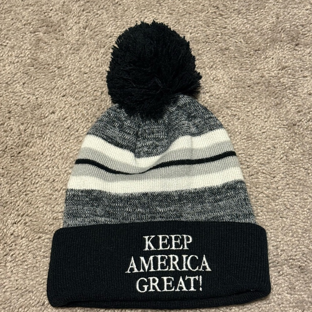 Striped Pom Pom Beanie Hat